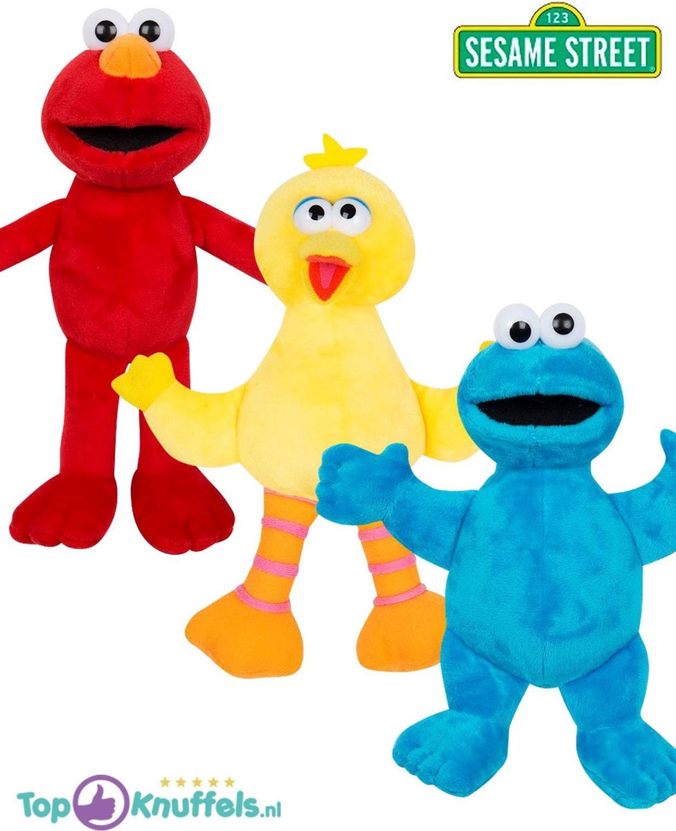 Sesamstraat Pluche Knuffel Set van 3: Elmo + Pino + Cookie Monster 27 cm  | Sesame Street Peluche Plush Toy | Speelgoed knuffelpop knuffeldier voor kinderen | Sesam Straat Bert, Ernie, Elmo, Cookie Monster, Abby, Grover